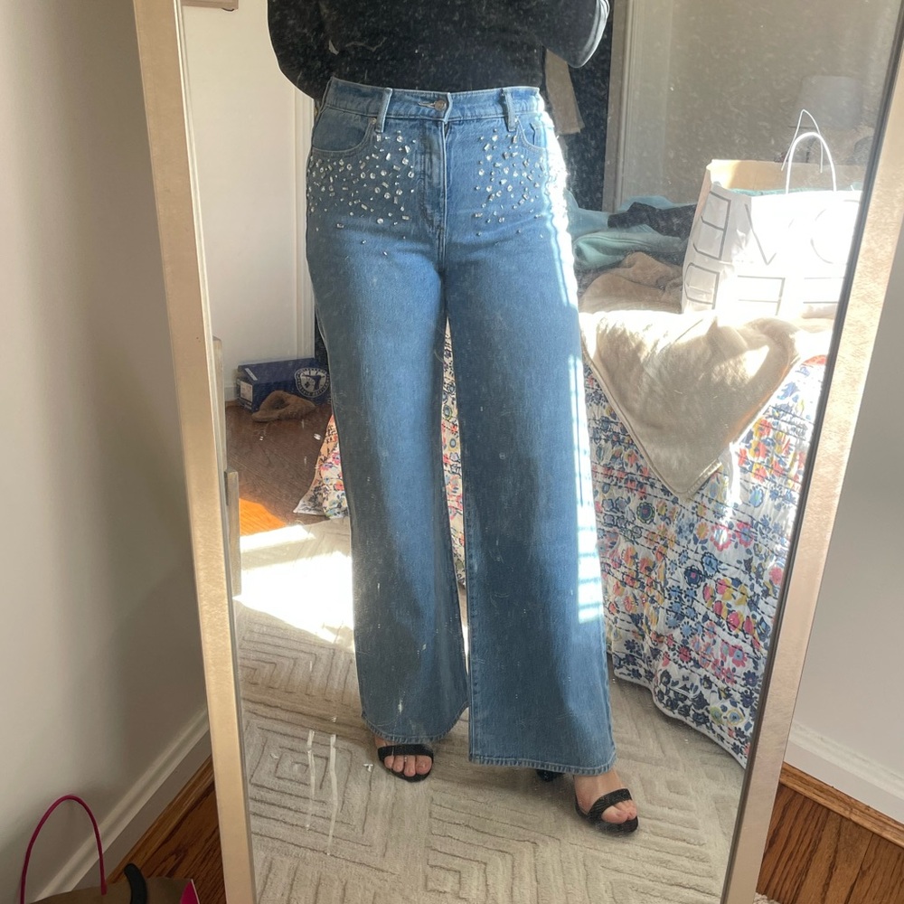 LOFT Blue Flare Jeans with Studded Details - Picture 6 of 6